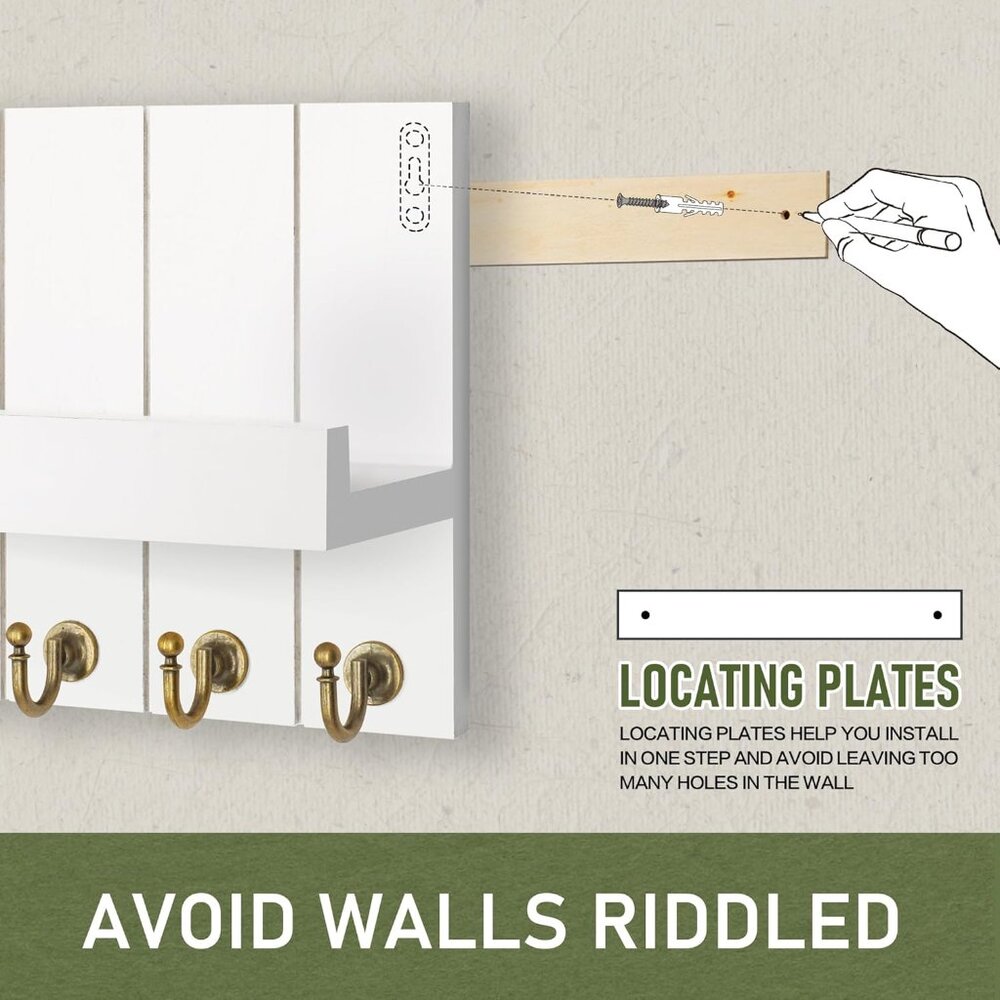 Key Holder for Wall - Decorative Mail Organizer Wall Mount with 5 Key Hooks for - Picture 5 of 6